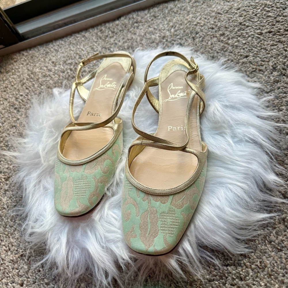 Christian Louboutin Gold and Green Women's Shoes size 38.5